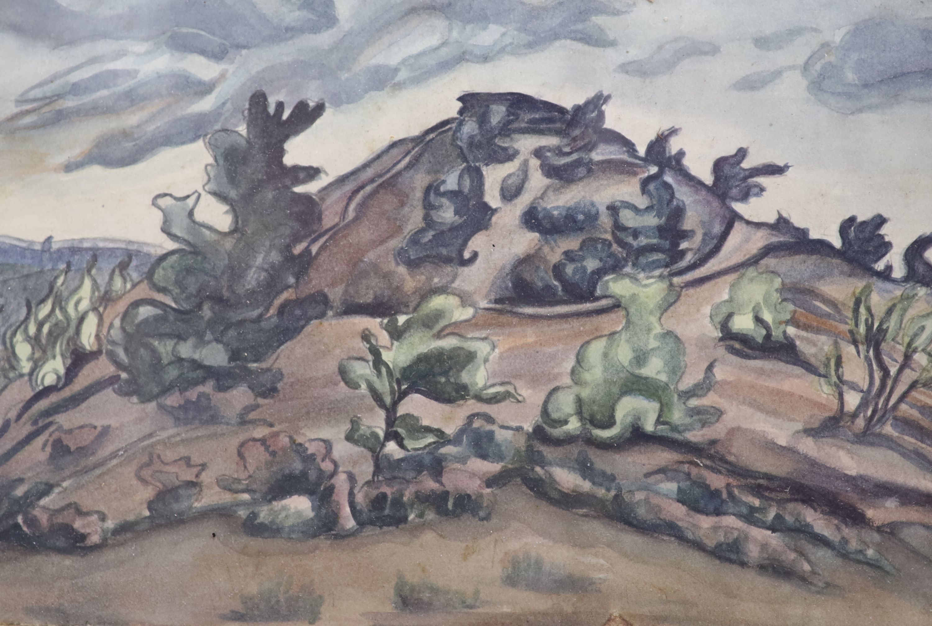Jill Whitford-Hawkes, five watercolours, Views around Frentham, and an earlier study of castle ruins, largest 18 x 27cm